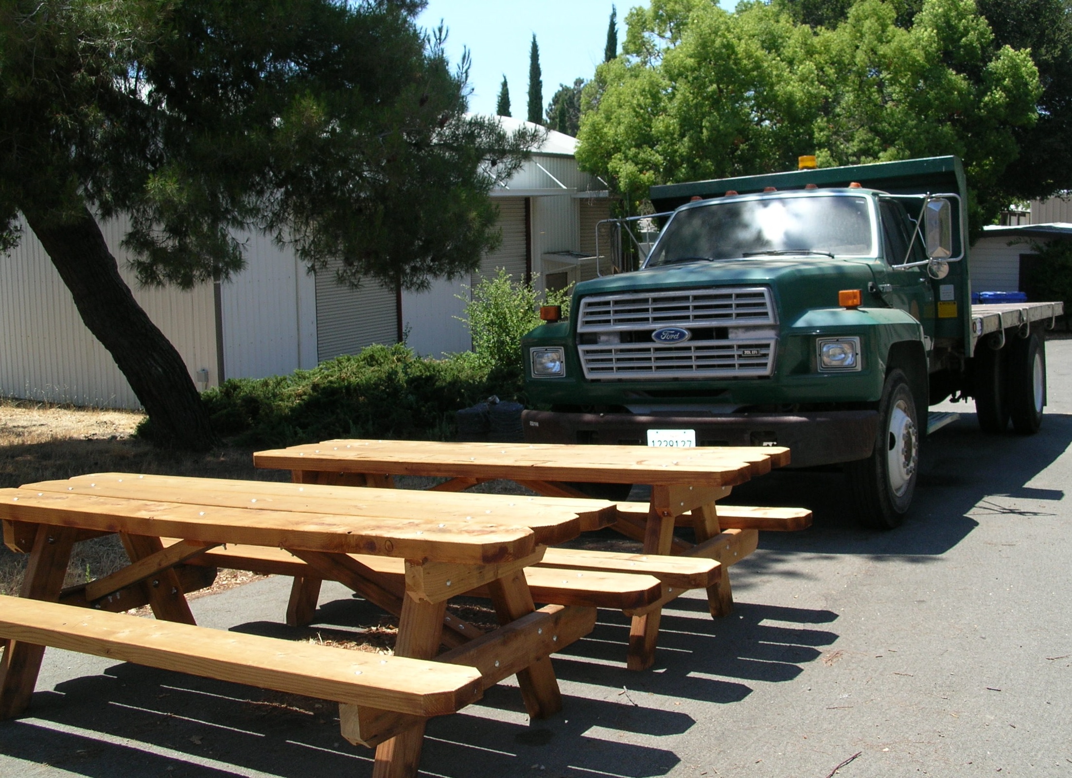 Picture of the James Ranch wood benches and truck